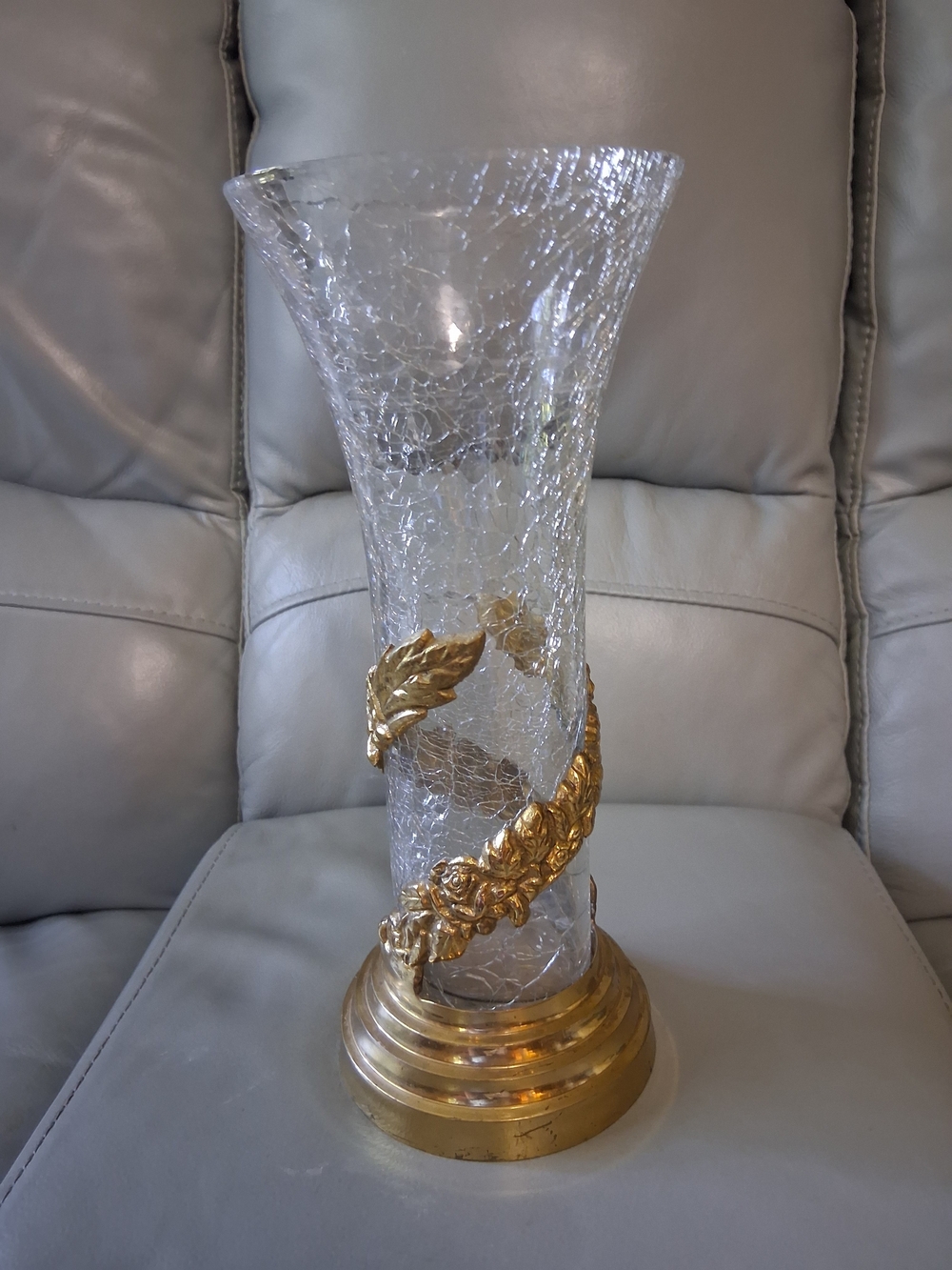 Vintage Brass & Crackled Glass Vase - Picture 7 of 12